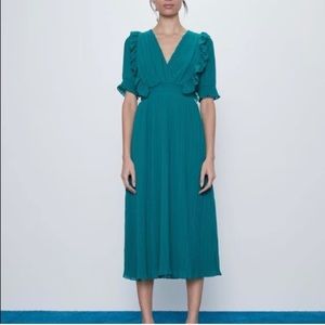 Teal Zara Pleated Dress